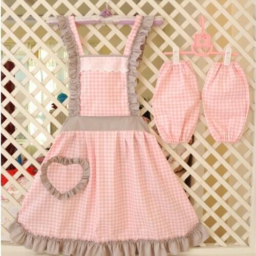 Korean Fashion Cute Cotton Apron Women Sleeveless With Pocket Cleaning Overalls Mesh Jumpsuit Kitchen Working Bib