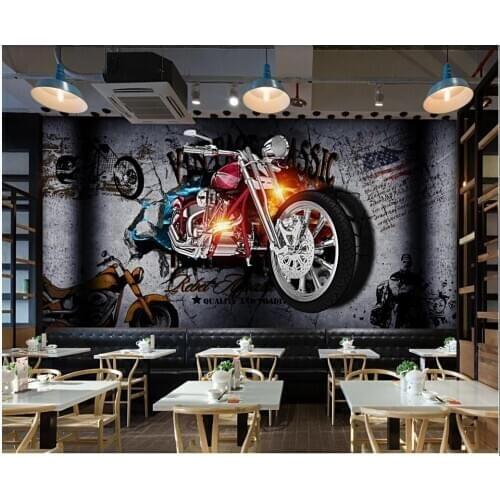 Custom photo mural 3d wallpaper Motorcycle broken wall personality bar background living room home decor wallpaper for walls 3 d
