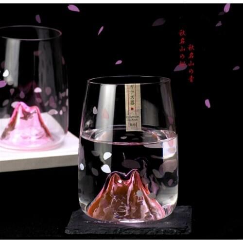 New Japanese Style Autumn Mountain Cup Lady Woman Girl Sweethearts Cherry Blossoms Whiskey Glass Brandy Whisky Wine Glasses Gift
