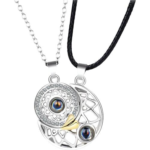 Sun Moon I Love You Projection Couples Pendant Necklaces Wedding Birthday Jewelry 100 Languages Necklace Gifts