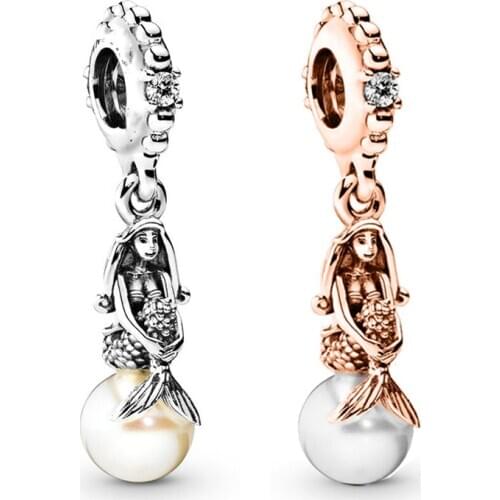 Fit Original Pan Bracelet Charms Cartoon Fairy Lovely Mermaid Princess Sit Pearl Pendant Animals Bead Pulsera Women Jewelry Gift