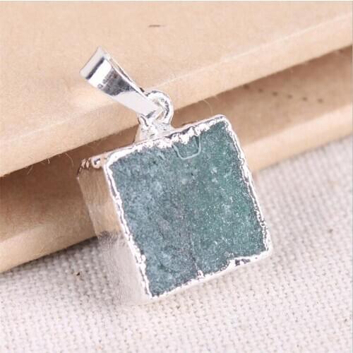 Druza Natural Stones Agates Druzy Quartz Pendant Bracelet Green Aventurine Pendulum Square Connector Jewelry DIY Making Necklace
