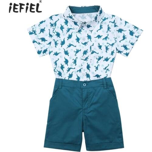 Casual Kids Clothes 2 Piece Set Summer Boy Clothes Soft Dinosaur Print Shirt + Shorts Sets Children Boys Clothing Tracksuit