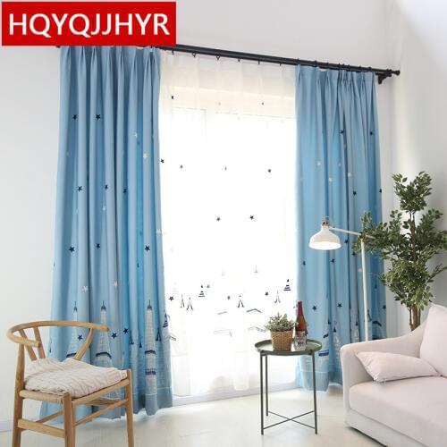 Modern minimalist Eiffel Tower embroidered Blackout curtains for Living Room sheer curtains for kitchen window curtain bedroom