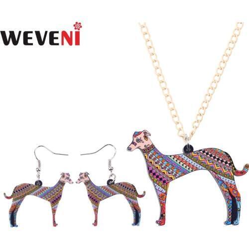 WEVENI Original Acrylic Greyhound Dog Jewelry Sets Necklace Earrings Collar Hot Trendy Animal Wholesale Jewelry For Women