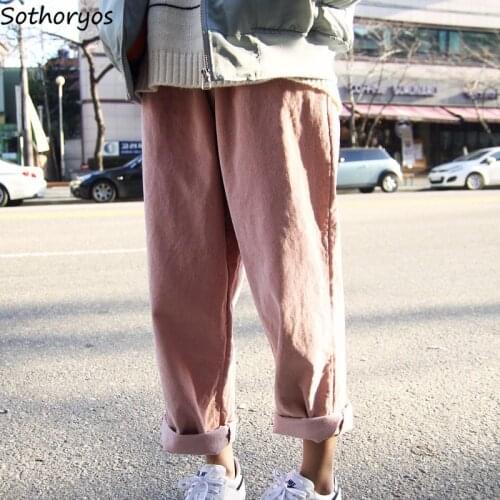 Pants Women Corduroy High Quality Trendy Pink Soft Korean Style Womens All-match Elegant Harajuku Long Trousers Students Female