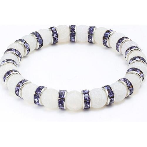 Fashion Natural Stone Bead Bracelet Handmade Crystal Mixed White Beads Elastic Chain Strand Bracelets Women Jewelry Gift