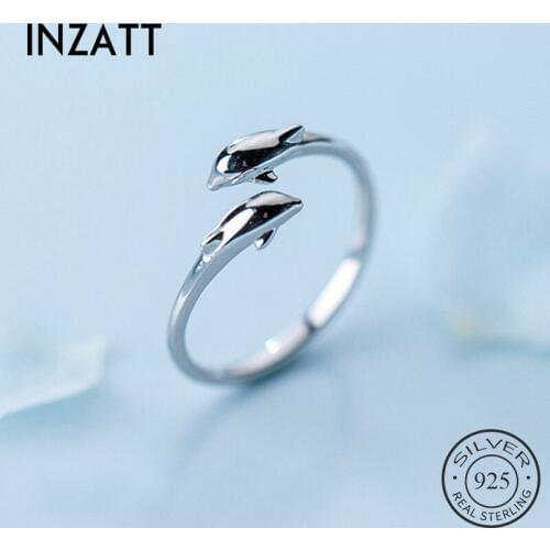 INZATT Real 925 Sterling Silver Dolphin Opening Ring For Fashion Women Trendy cute Fine Jewelry Minimalist Accessories 2019 Gift