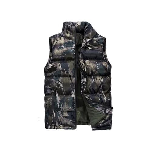 Mens Sleeveless Vest Winter Fashion Male Cotton-Padded Vest Coats Men Stand Collar Camouflage Waistcoats Clothing 6XL