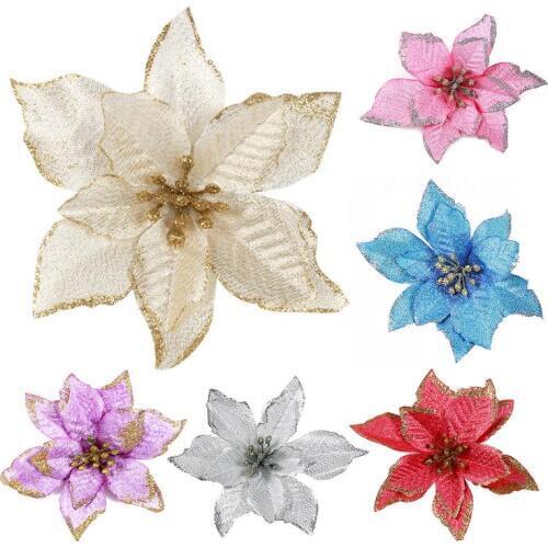 1 pcs 15CM Multicolor Simulation Christmas Flower for WeddingChristmas Garland Decoration Multicolor Sticky Powder Flower