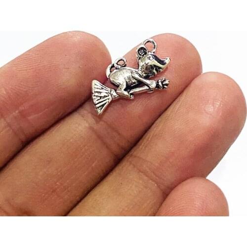 10pcs-- 11*18mm Antique Silver Color 2sided Small Mouse broom Charm Pendants For Jewelry Making Mouse Pendants Craft Jewelry