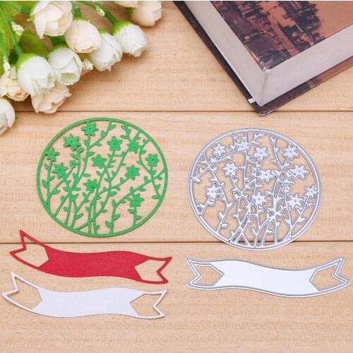 2pcs/Set Flower Round Frame Fishtail Banner Metal Cutting Dies Stencil for DIY Scrapbooking Album Paper Cards Decorative Crafts