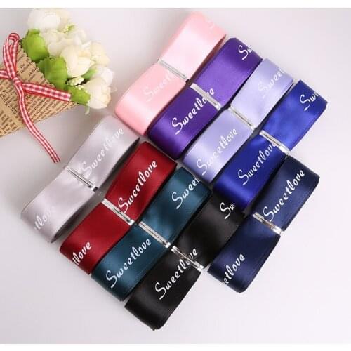 5yard/lot Printed"Sweetlove" Poly Silk Satin Ribbon DIY Apparel Sewing Wedding Party Wrapping Decoration Christmas Supplies