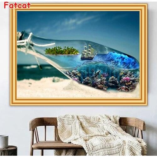 5d home decoration Drift bottle underwater world diamond painting full drill square round diamond art cross stitch mosaic PP2288