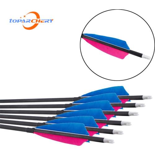 6/12pcs Achery 4" Real Turkey Feather Pure Carbon Arrows 32 inch Spine 350 for Traditional Longbow & Recurve Bow Hunting
