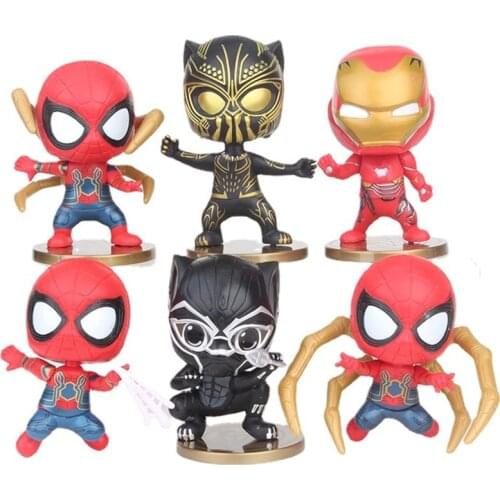 6Pcs/Set Disney Marvel The Avengers Spider Man Black Panther Iron Man Action Figures Model Toys Festive Gift