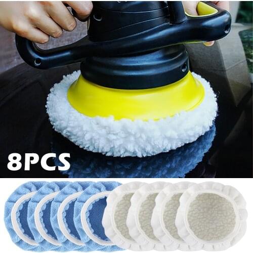 8PCS Car Polisher Pad Microfiber Bonnet Auto Bonnet Polishing Buffer Pad Soft Wool Polishing Waxing Buffing Pad Cover 5-6 inches