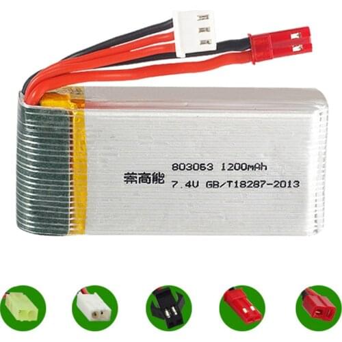 7.4V 1200mAh 803063 Lipo battery For Yi zhang X6 H16 MJX X101 X102 RC Quadcopter Drone 7.4V 30C 2S toy battery JST/SM/EL-2P Plug