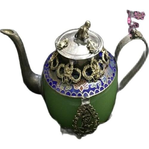 Antique white copper imitation emerald agate water pot teapot wine pot furniture ornament Panlong