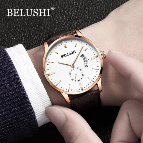 Belushi Waterproof Casual Quartz Watch Men Luminous Business Leather Strapped Mens Watches Belushi Watch Man relogio masculino