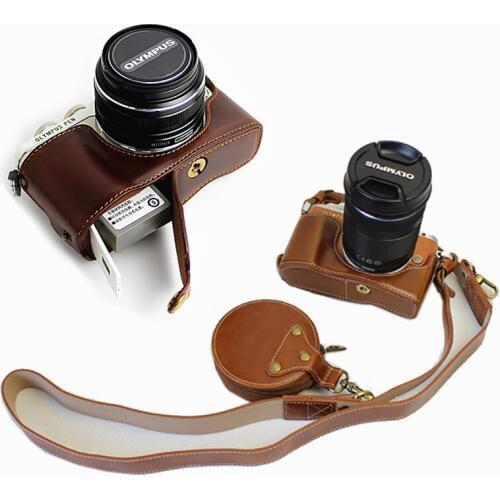 PU Leather case half body Cover Camera Bag For Olympus pen E-PL9 E-PL8 EPL7 EPL8 EPL9 protector shell strap With Battery Opening
