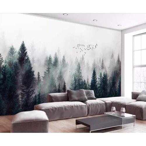 CJSIR Custom Wallpaper Modern Fresh Fog Forest Clouds Flying Bird Nordic TV Backdrop 3d Living Bedroom 3d Wallpaper Home Decors