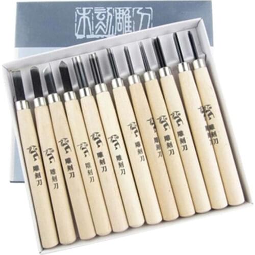 Woodpecker Wood Cut Knife 12Pcs Set Soft Wood/Rubber Stamp Wood Print Engraved Tool Set Art Supplies