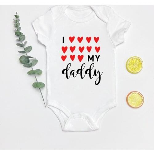 I Love My Daddy Baby Clothes Kawaii Cotton Short Sleeve Infant Toddler Bodysuit White Baby Boy Girls Romper Jumpsuit 0-24M