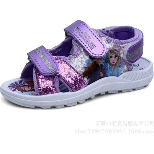 Disney Frozen 2 Girls Sandals Non-slip Comfortable Leather Sandals Cartoon Shoes Europe Size 24-30