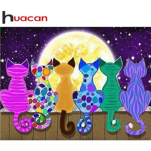 Huacan 5D DIY Diamond Painting Kit Cat Diamond Embroidery Mosaic Animal Home Decoration
