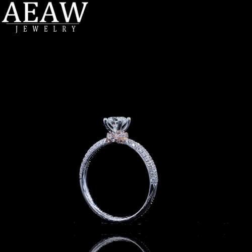 Solid 14K White Gold 0.5ct 5mm Round Cut Engagement & Wedding Moissanite Diamond Ring for Women