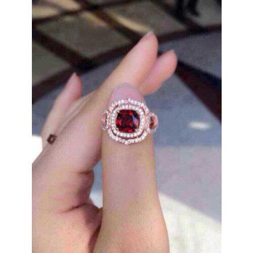 Natural red garnet stone Ring Natural gemstone Ring S925 sterling silver trendy Elegant big luxurious round women gift Jewelry
