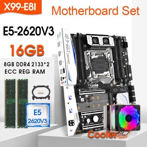 JINGSHA X99 LGA 2011-3 Motherboard Set With E5 2620V3 And 2pcs x 8GB DDR4 2133MHZ ECC REG RAM Support Turbo Boost With cooler
