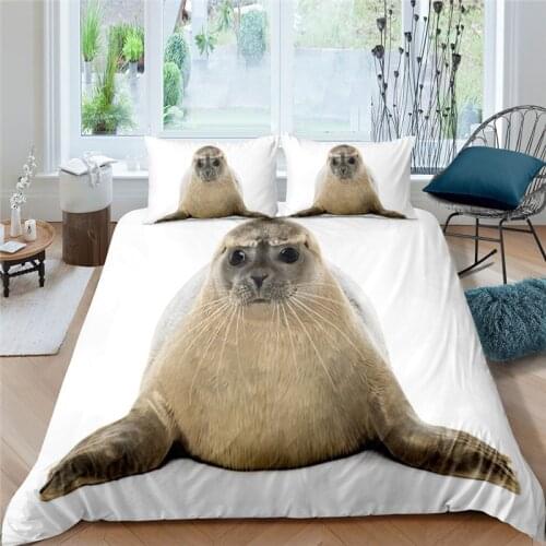 Luxury 3D Cute Sea Lion Print 2/3Pcs Bedding Set Animal Pattern Duvet Cover Pillowcase Home Textile Queen and King EU/US/AU Size
