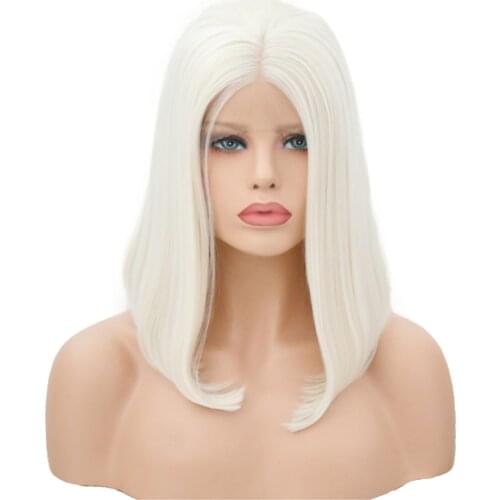 Short Bob Lace Front Wigs Platinum Blonde Synthetic Lace Front Wig Middle Part with Baby Hair for Women Girls Silky Straight