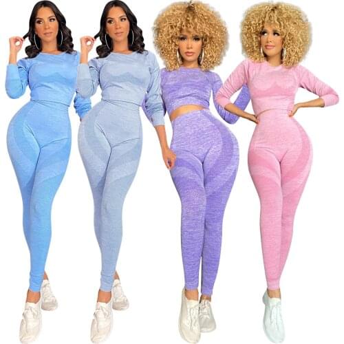 Echoine Autumn Women Sport Print Set Long Sleeve Tops Leggings Pants Suit Active Wear Tracksuit Two Piece Set Fitness Outfit