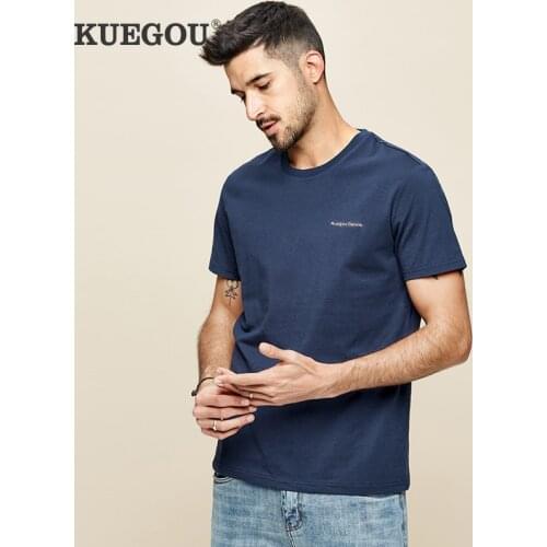 KUEGOU 2020 Summer 100% Cotton Embroidery White T Shirt Men Tshirt Brand T-shirt Short Sleeve Tee Shirt Male Plus Size Top 3342