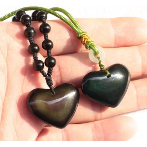 Heart shape rainbow obsidian stone pendant natural stone pendant fox carved for woman for gift wholesale