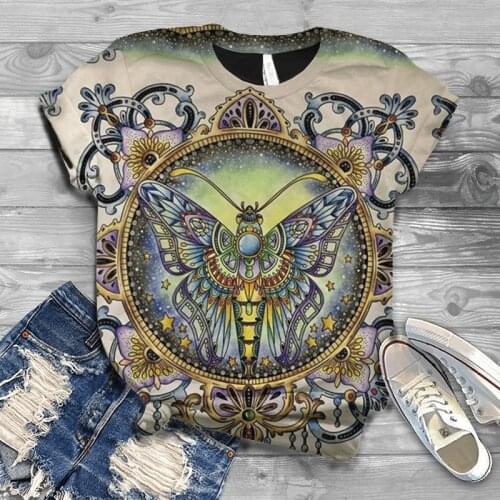 Fashion new mens and womens summer round neck 3D butterfly print T-shirt childrens street outdoor comfortable inch shirt