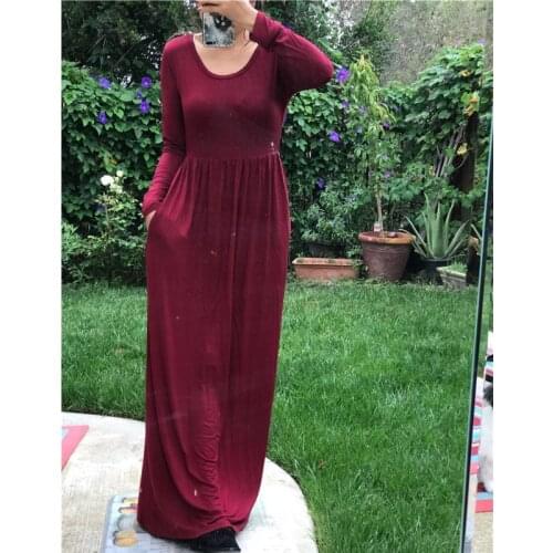 Muslim Abaya Women Dress Fashion Long Sleeve Loose Plain Empire Waist Maxi Dresses Dubai Turkish African Casual Long Dress