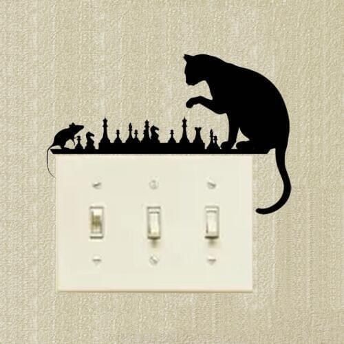 Switch Sticker Chess Cat Mouse Art Animals Vinyl Decal Decorative Cartoon Creative Wall Decals 2SS0505