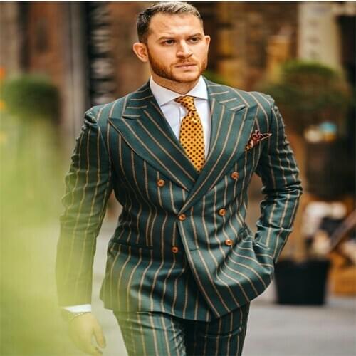 Two Piece Noble Men Suits Pinstripe Fashion Green Designer Groom Suit For Best Man Customized Tuxedo Fit Party Wear Formal Suits