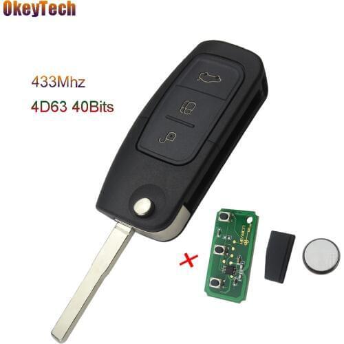 OkeyTech Remote Car Key for Ford Fusion Focus Mondeo Fiesta Galaxy 315/433 MHz 4D63 Chip 3 Buttons HU101 Blade Flip Folding Fob