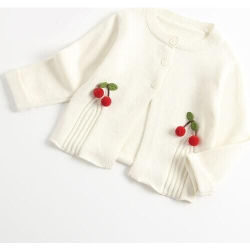 Girls Coat Cotton Cloth Knitted Sweater With Cute Cherry Decorations Bebe Vestidos Childrens Cardigan Kids Casual Jacket 0-2t
