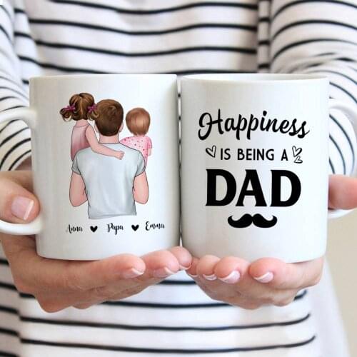 Fathers Day Personalized Mug Happiness Is Being A Dad and Daughter Son Coffee Mugs Cup 11oz/15oz R2082