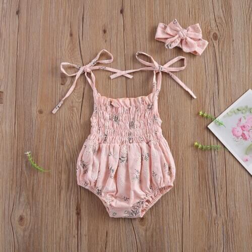 Pudcoco Newborn Baby Girl Clothes Floral Print Sleeveless Ruffle Sling Romper Jumpsuit Headband 2Pcs Outfits Newest Summer Set