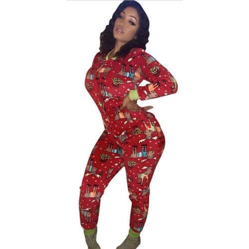Christmas Women Xmas Jumpsuit Romper V-Neck Print Long Sleeve Playsuit Clubwear Trousers Bodycon High Quality Outfits