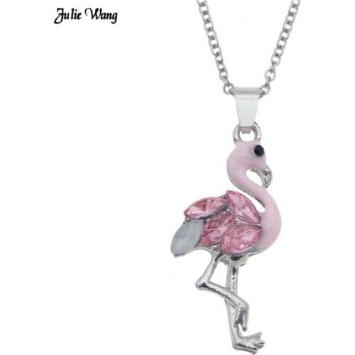 Pink Flamingo Pendant Necklace Long Stainless Steel Chain Personality Women Fashion Statement Necklace Gift