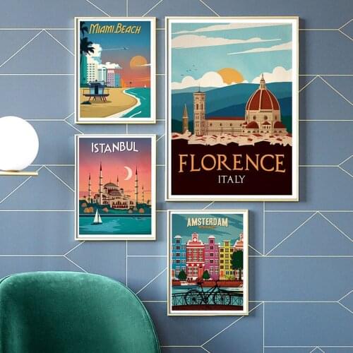 Famous City Vintage Poster Building Landscape Wall Art Canvas Painting Nordic Posters And Prints Pictures For Living Room Decor