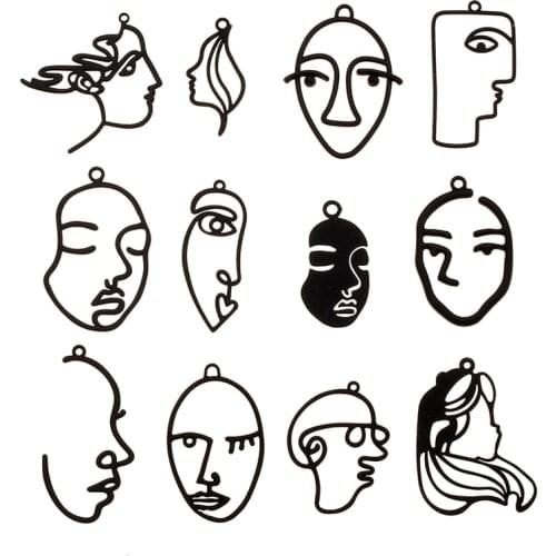 YuenZ 10 pcs High quality black Spray paint Trendy Beauty face Charm Woman Earring Necklace Alloy Charms for Jewelry Making
